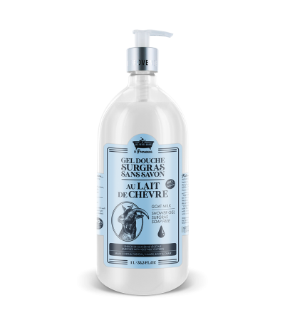 Gel douche 1L au Lait de Chèvre BIO - Les Petits Bains de Provence - Gel douche surgas sans savon - Gel douche peau sensible