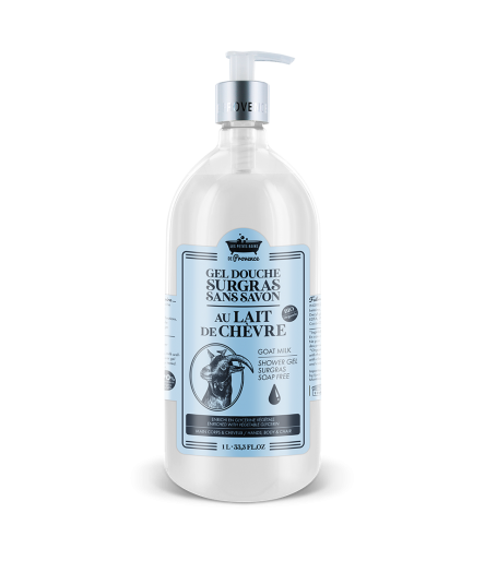 Gel douche 1L au Lait de Chèvre BIO - Les Petits Bains de Provence - Gel douche surgas sans savon - Gel douche peau sensible