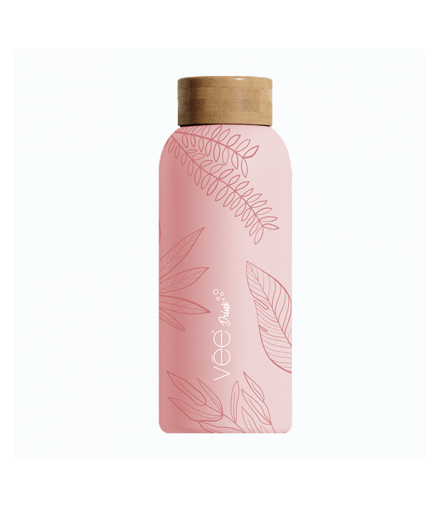 Bouteille en Bambou Isotherme Fleur Vée Drink 500ml - Bouteille isotherme en bambou rose style fleur