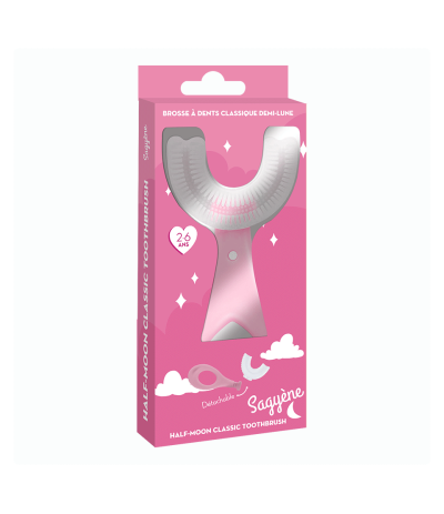 boite Brosse à Dents Enfants 2-6 Ans - Demi-Lune Ergonomique - Rose - Sagyène