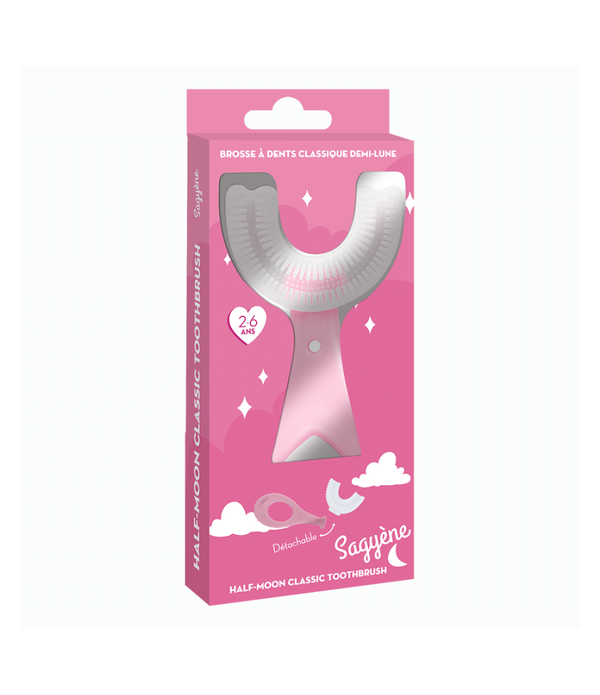 boite Brosse à Dents Enfants 2-6 Ans - Demi-Lune Ergonomique - Rose - Sagyène