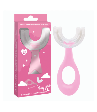 boite + visuel Brosse à Dents Enfants 2-6 Ans - Demi-Lune Ergonomique - Rose - Sagyène