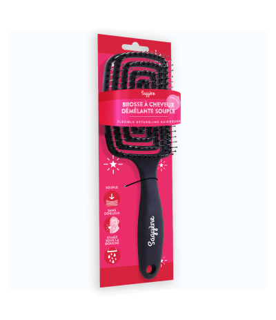 Brosse à Cheveux Démêlante Souple Noir - Sagyène - dans son emballage