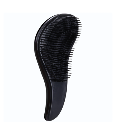 Brosse à cheveux démêlante de poche Sagyène noire, ergonomique avec picots flexibles pour un démêlage doux
