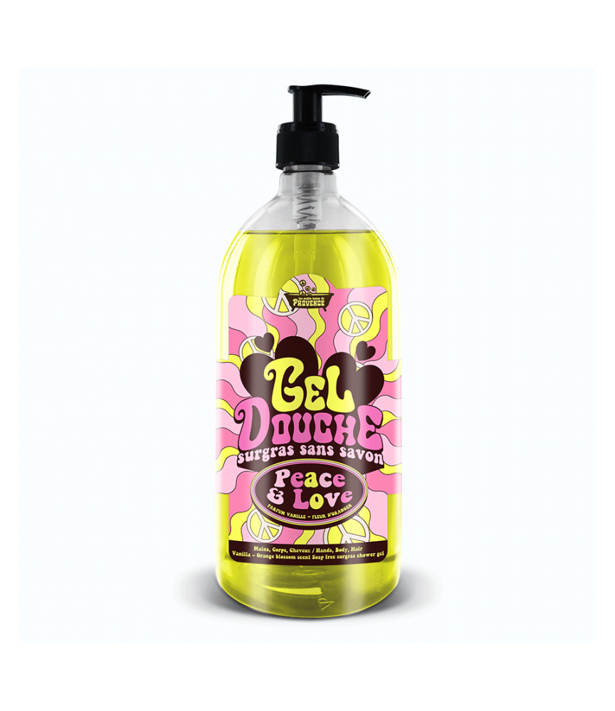 Gel douche 1L Peace & Love - Vanille & Fleur d'Oranger - Les Petits Bains de Provence Gel douche 1L Peace & Love - Vanille & Fleur d'Oranger - Les Petits Bains de Provence