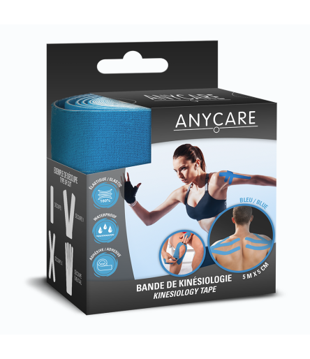 Boite Bande de Kinésiologie Bleu Waterproof 5m x 5cm – Anycare