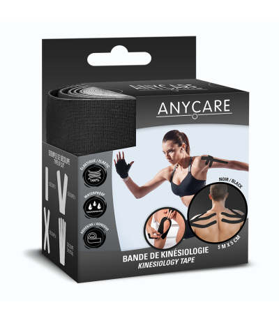 Boite de Bande de Kinésiologie Noire Waterproof 5m x 5cm – Anycare