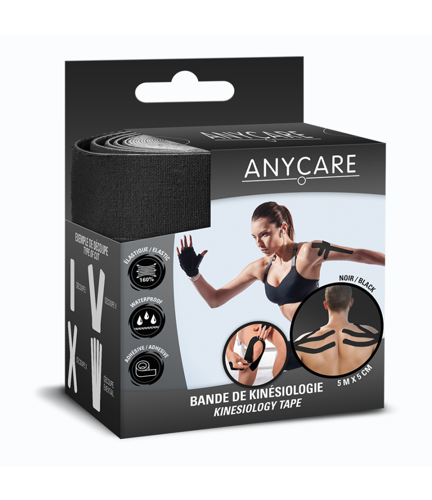Boite de Bande de Kinésiologie Noire Waterproof 5m x 5cm – Anycare Boite de Bande de Kinésiologie Noire Waterproof 5m x 5cm – Anycare