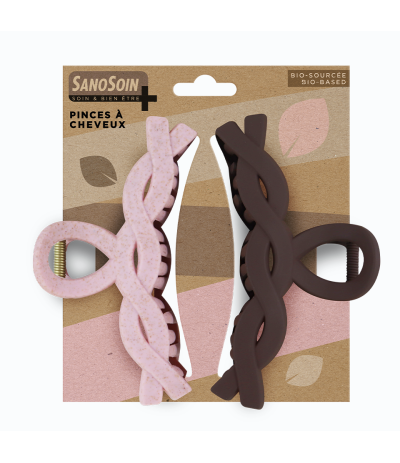 Lot de 2 Pinces à Cheveux Sanosoin Bio-Sourcées – Rose & Marron