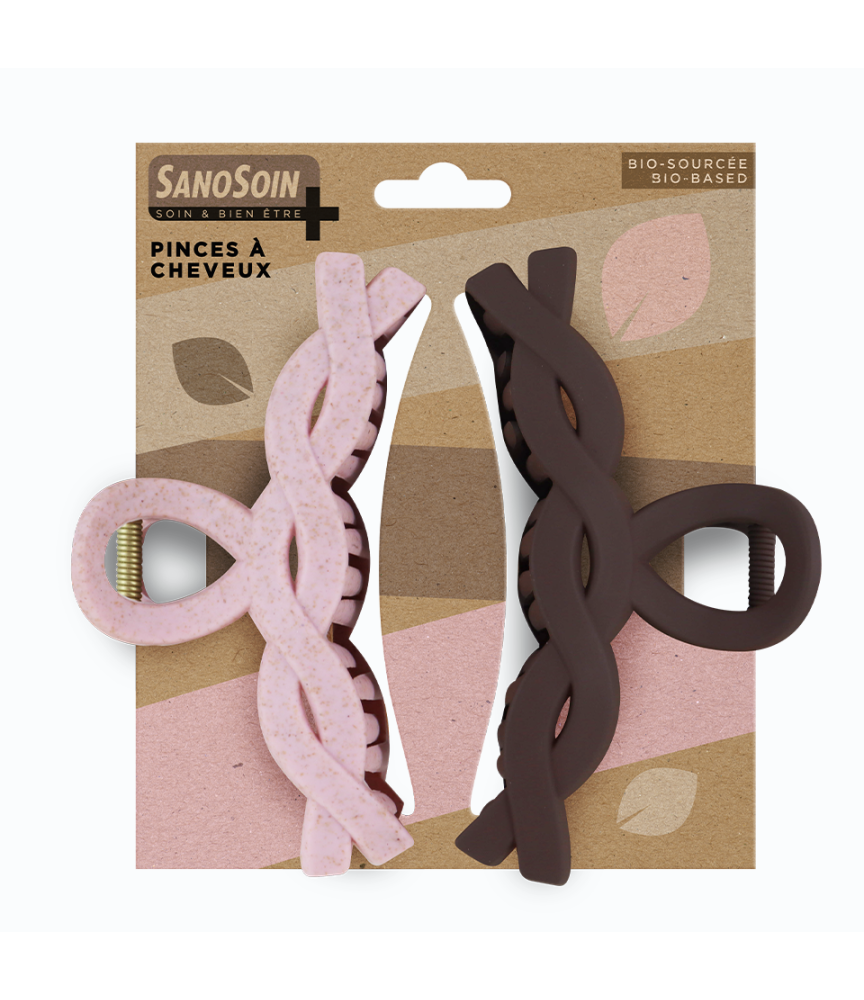 Lot de 2 Pinces à Cheveux Sanosoin Bio-Sourcées – Rose & Marron Lot de 2 Pinces à Cheveux Sanosoin Bio-Sourcées – Rose & Marron
