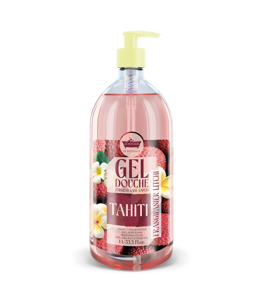 Gel Douche 1L Tahiti Frangipanier Litchi – Série Limitée Road Trip – Les Petits Bains de Provence